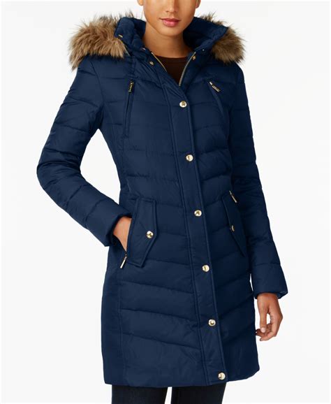 michael michael kors women's faux-fur-trim hooded bomber puffer coat